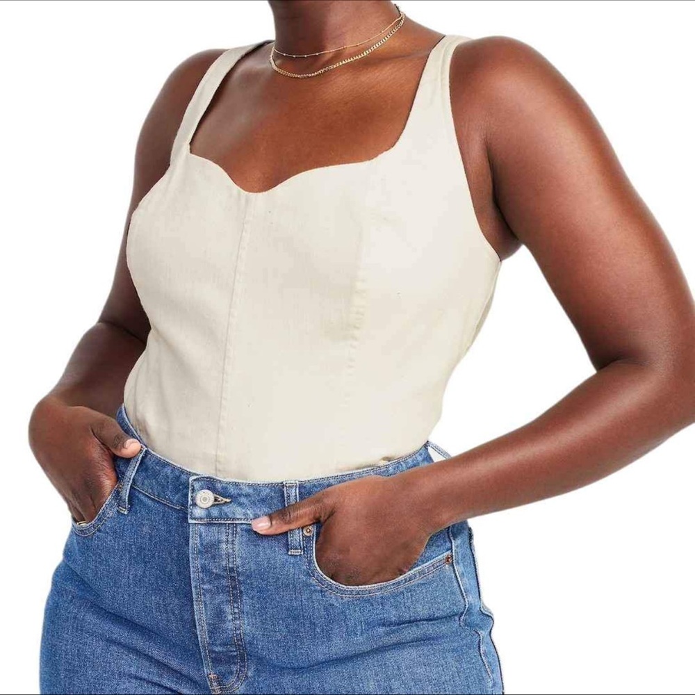 Ecru Sweetheart Neckline Corset Tank Top